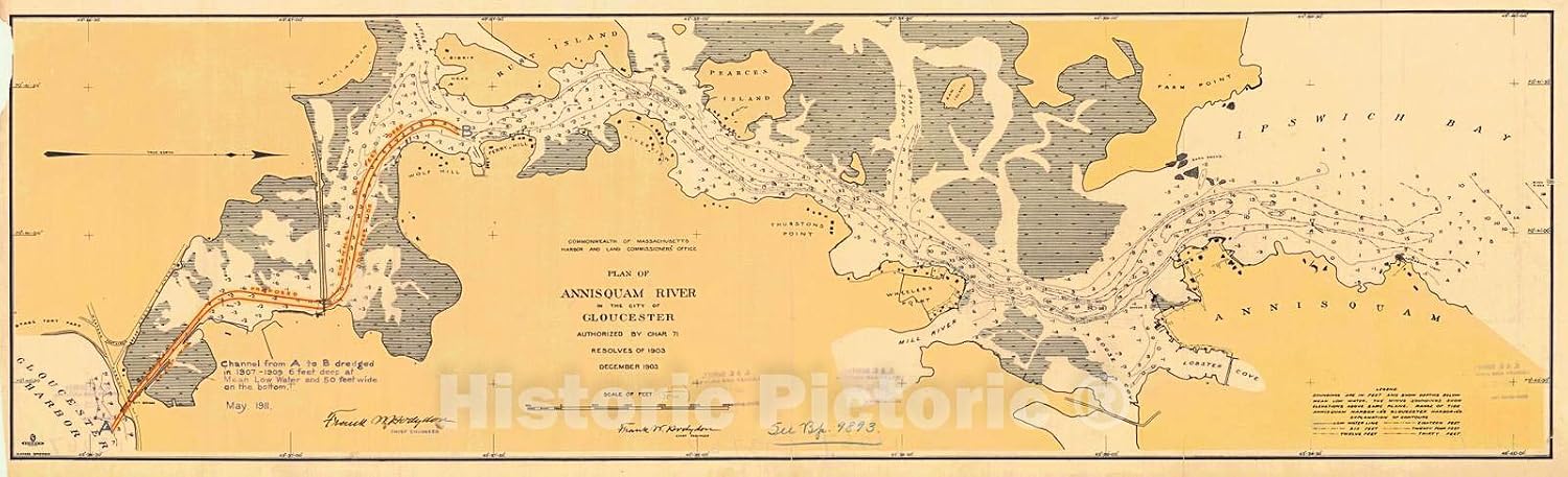 Historic Pictoric Annisquam River Gloucester MA 1903 Nautical Chart Print - 44in x 14in