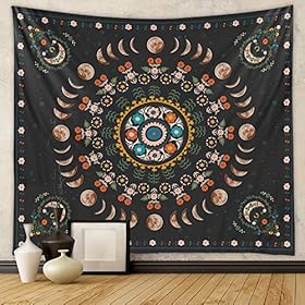 Plant Moon Phase Tapestry Wall Hanging Boho Mandala Flower Tapestry Nature Tapestries for Bedroom Aesthetic Home Wall… 61leMO0PIyL. SS280