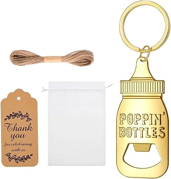 30 PCS Keychain Bottle Openers, White Organza Bags and Thank You Kraft Tags for Baby Shower Favors, Wedding Favors, Birthday Party Gifts and Decorations
