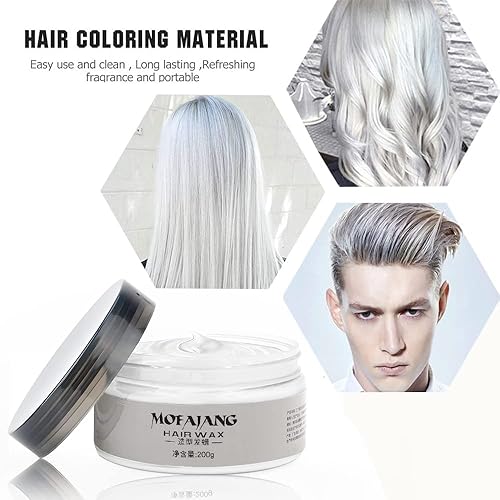 Miniatura 4 de Pomadas de cera de color blanco para el cabello, 7.06 onzas, material de cera natural para colorear el cabello, desechable, arcillas cenizas para