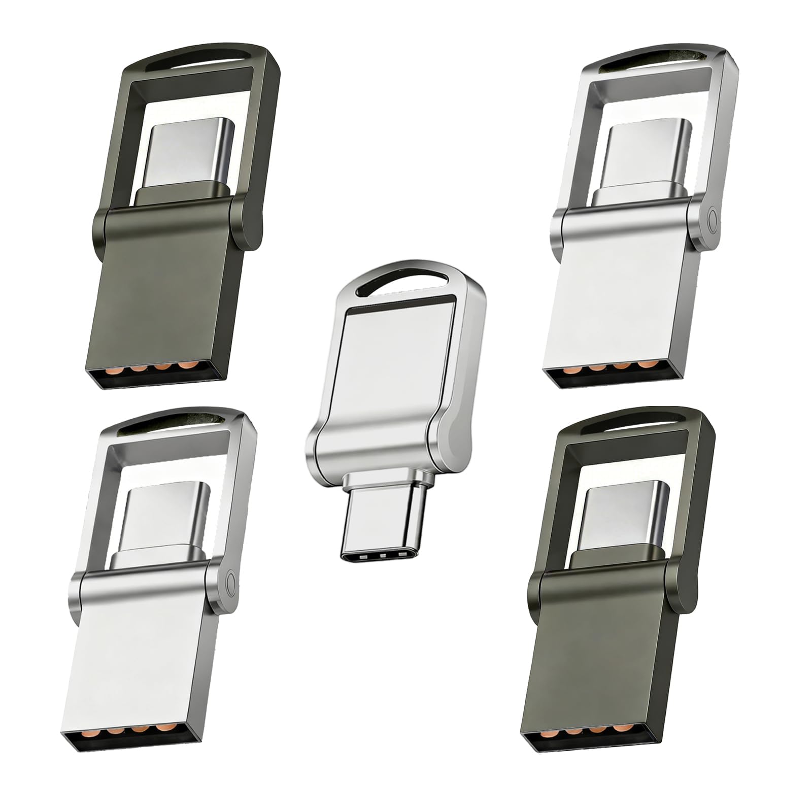 8 GB/128 GB podwójna pamięć USB, USB A, USB C, mini, obrotowa pendrive typu plug and play, kompatybilna z iPhone 15, 16, 17, Android, Mac, Windows Linux, 8 GB, 5 szt
