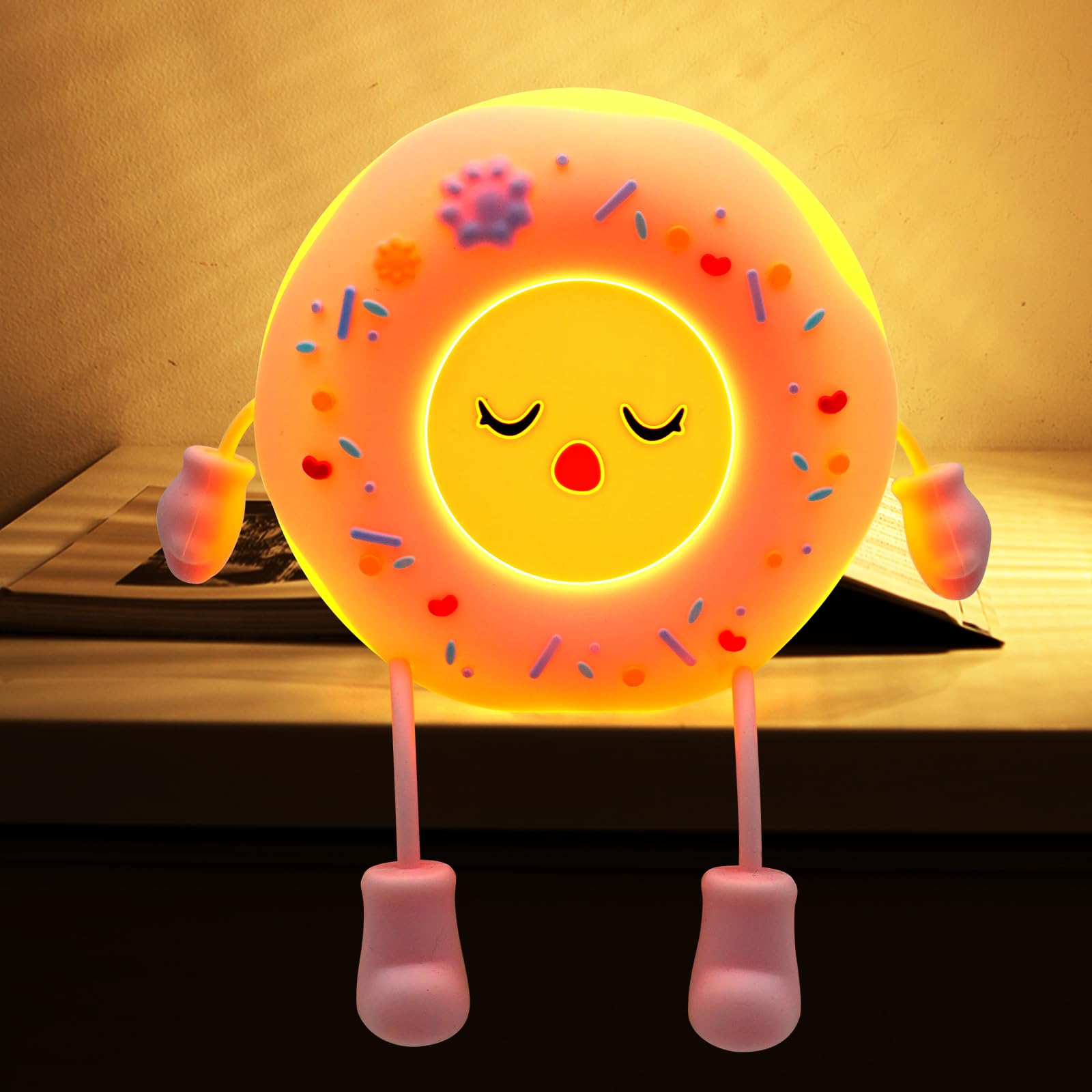 TOLOYEDonut Night Light, Silicone Nursery Nightlight, Cute Light Up Dimmable Squishy Donut Lamp, Rechargeable Bedside Touch Lamp for Breastfeeding, Women Bedrooms, Living Room Decor