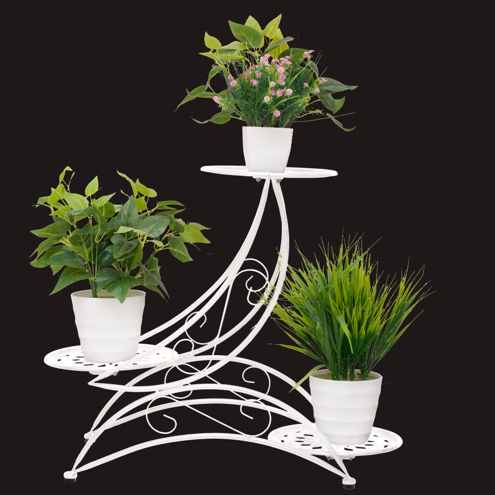 Mensola per fiori in metallo, porta piante forgiato, scaffale per piante da esterno, interno a 3 livelli, per balcone, terrazza giardino, supporto per piante da interno, porta vaso di fiori