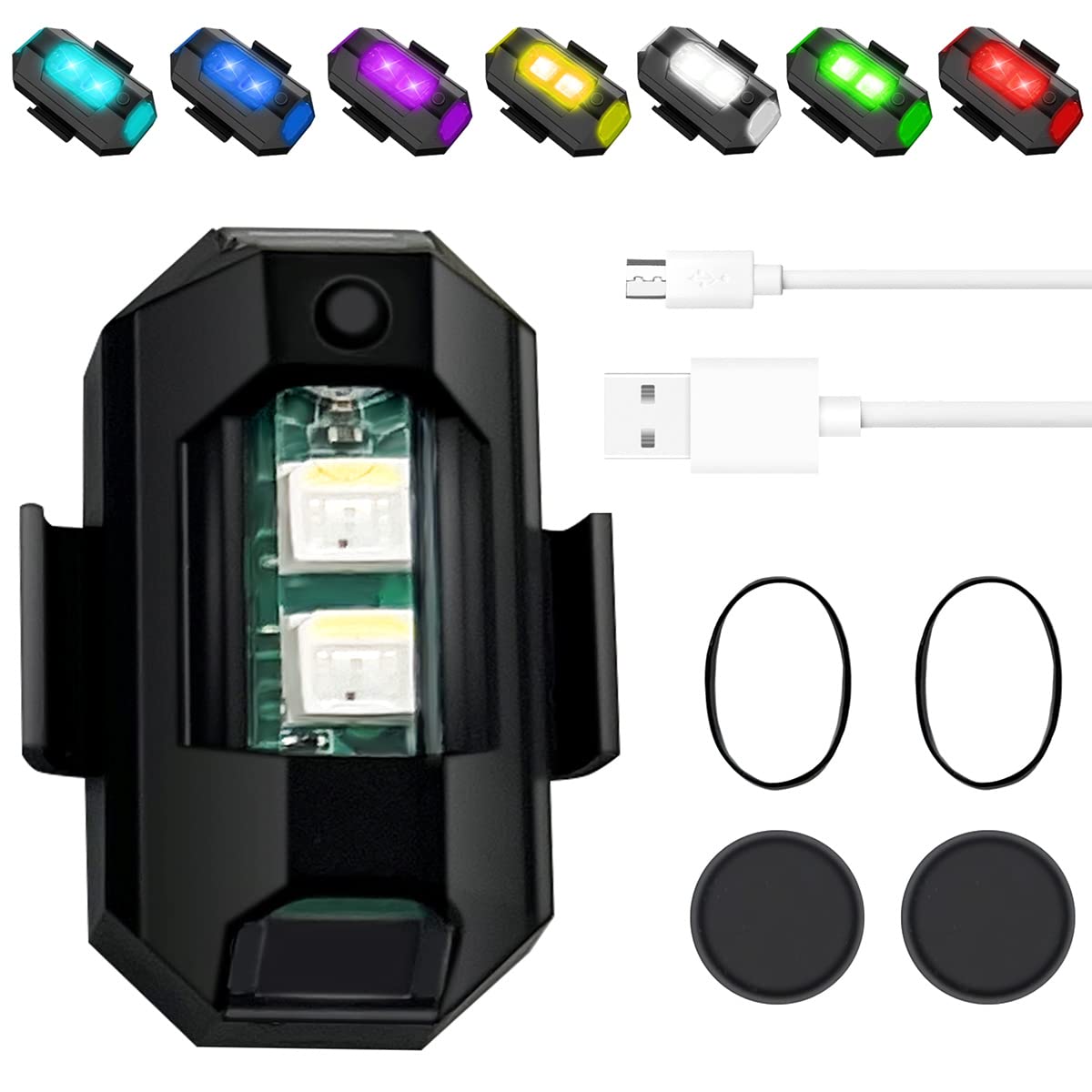 heyishengxiao Drone Strobe Light 7 Color Anti-Collision Light with Memory Function 3.7V 90mAh USB Rechargeable Drone Night Flight Light Flashlight Accessories for Drones Motorcycles Bicycles(black)