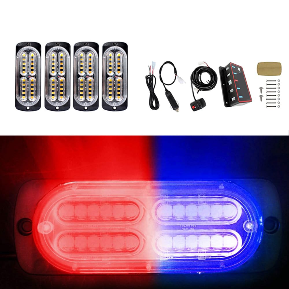Luz estroboscópica de advertencia Riloer de 24 LED 12 V 10 W luz de emergencia de montaje en superficie compatible con remolques camionetas automóviles SUV y furgonetas roja y azul.