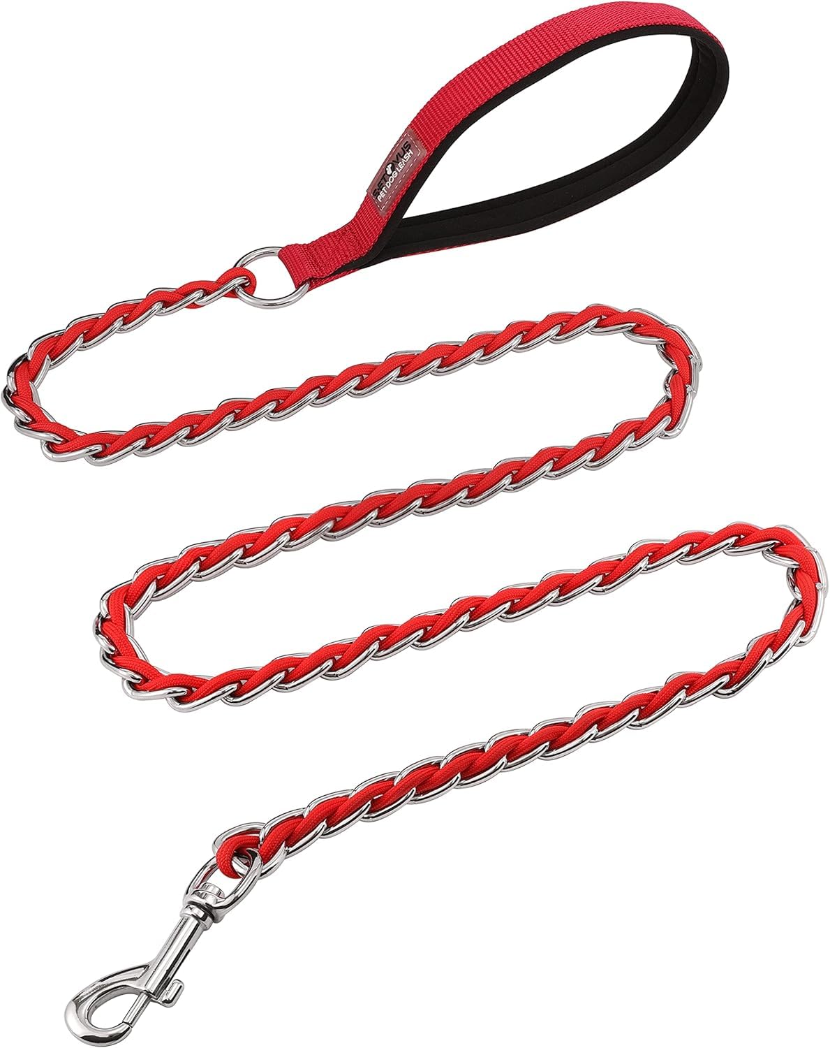 S-ETOVUS-Chain Dog Leash, Bite-Proof Metal Leash, with Padded Handle
