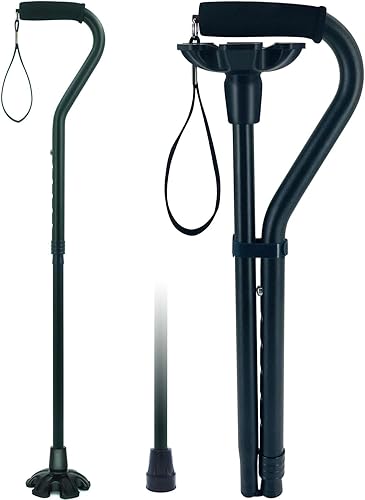 Bastón de caminar para mujeres y hombres, bastones plegables ajustables con base de estabilidad adicional y mango acolchado suave desplazado para