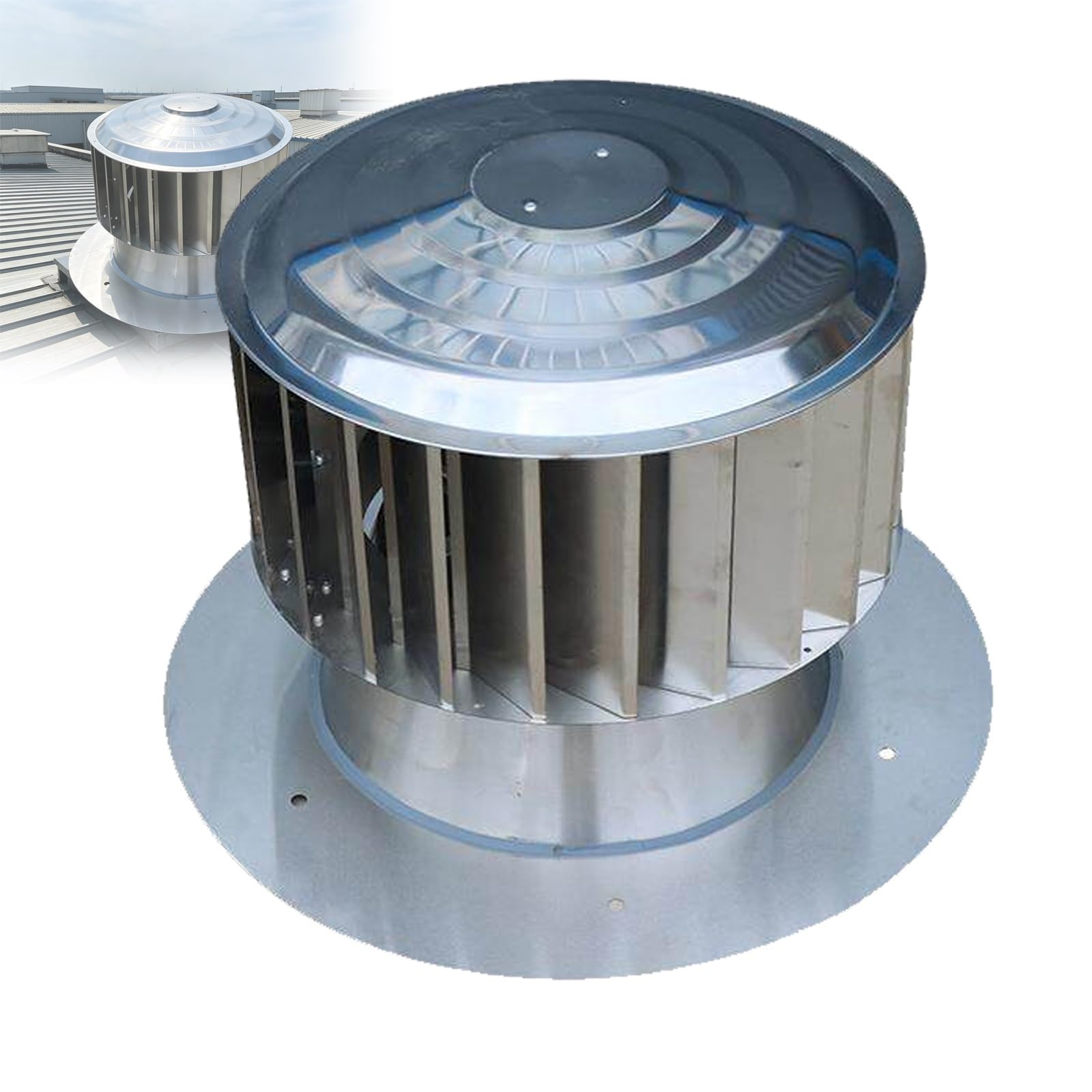 Ventilación de turbina de techo de 12 pulgadas de acero inoxidable con base ajustable