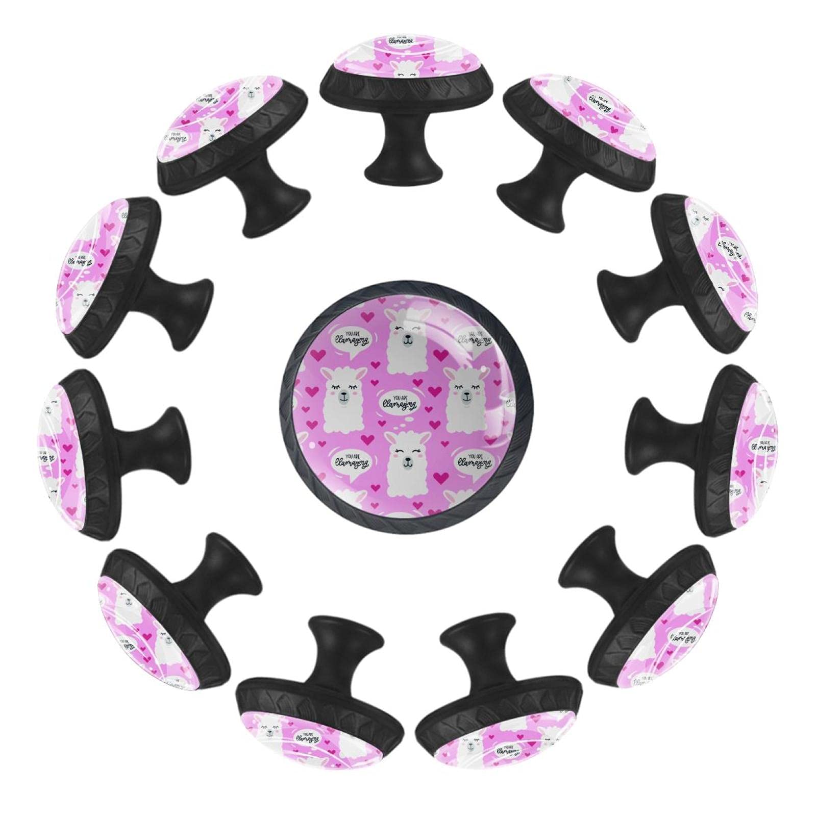 Boutons de tiroir lamas roses lot de 12 poignées rondes 35mm pour meuble enfant
