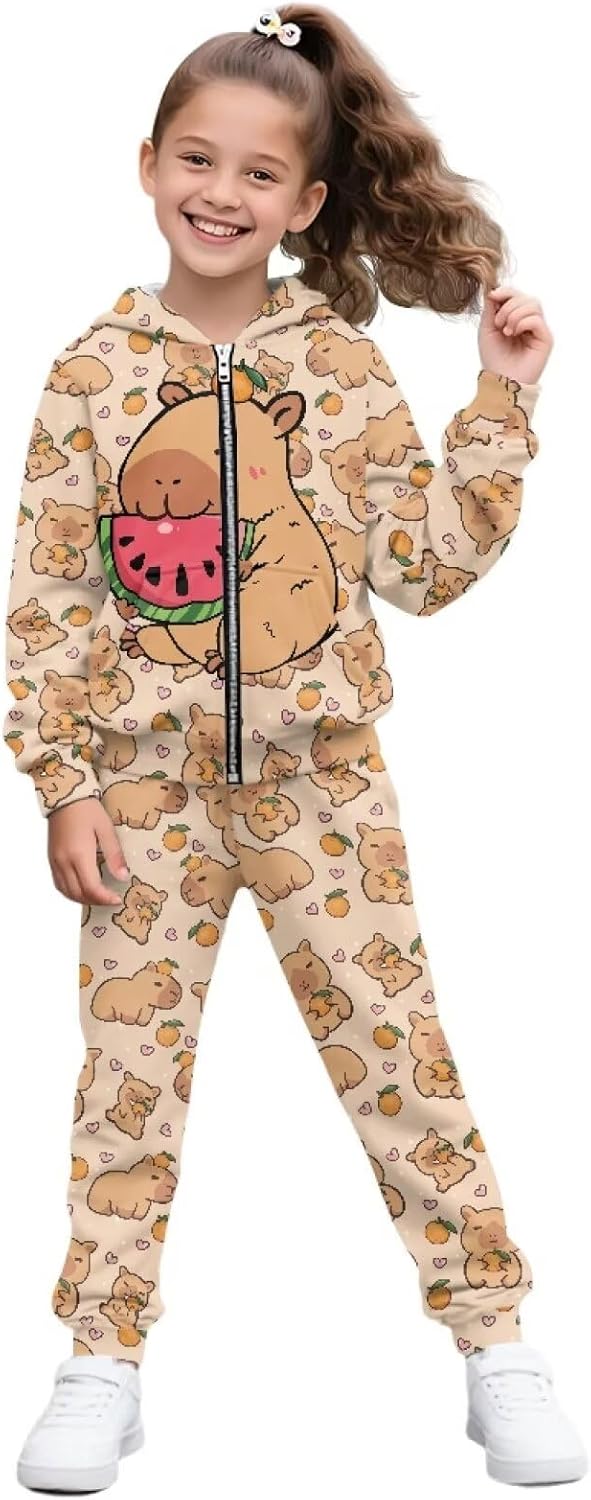 Boys Girls Sweatsuit 2 Piece Outfits Zip Up Hoodies and Pants Sets for Kids School Outdoor Workout