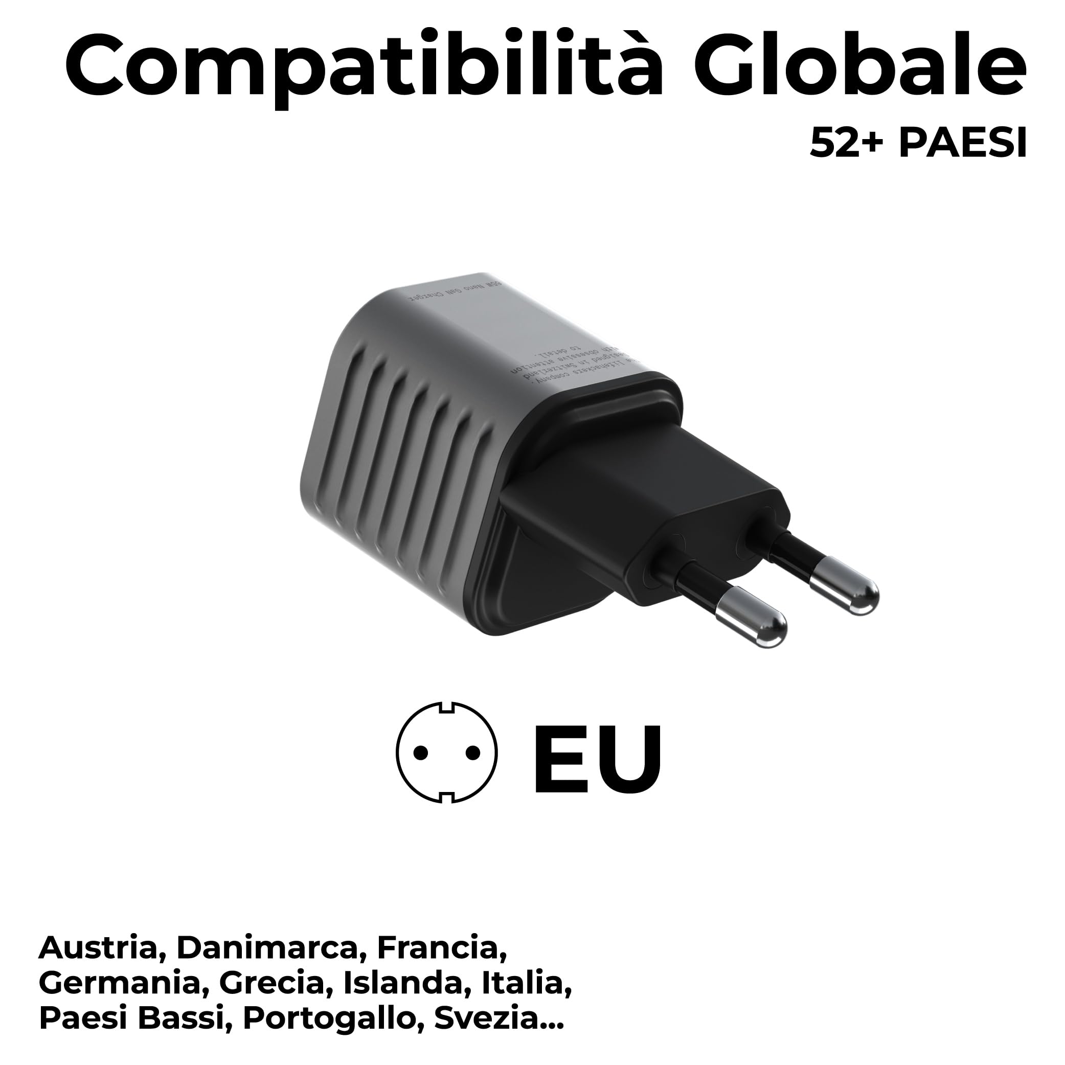 Rolling Square Supertiny - 65W GaN Charger, Alimentatore USB C ad Alta Velocità con Prese EU, Caricatore da Viaggio Ultra Compatto per Cellulari, Computer, Tablets e Dispositivi USB-C