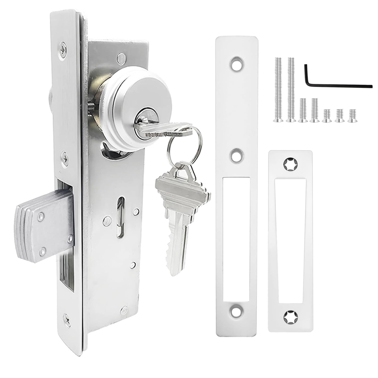 Storefront Türschloss, kommerzielle Türschlösser, Einsteckzylinder, Türbeschläge, Hakenschloss, kommerzieller Riegel, aus Aluminium (Dornmaß 3,8 cm) (flache Schließzunge)