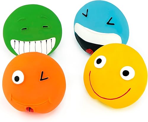 Miniatura 9 de CHIWAVA Paquete de 4 juguetes chirriantes de látex de 3.2 pulgadas para perros con cara sonriente, juego interactivo para perros pequeños