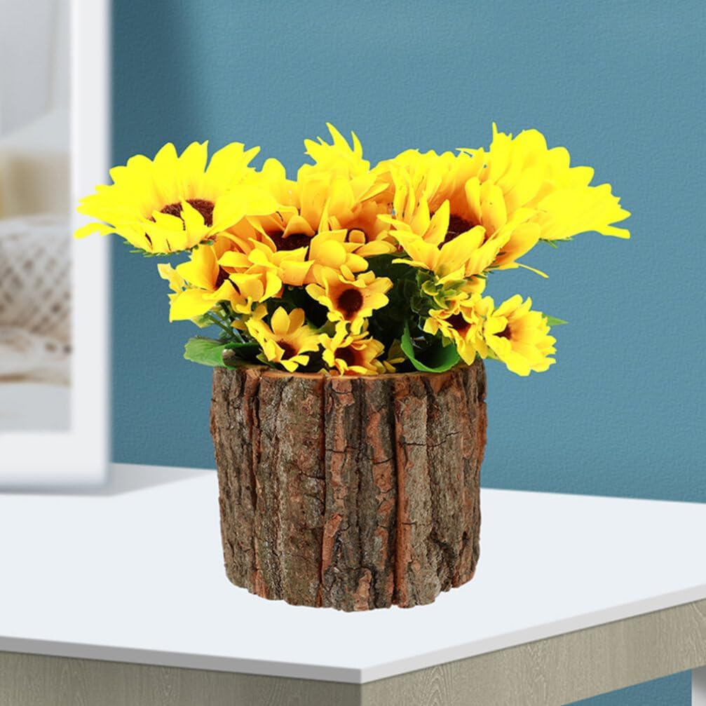 Cabilock 4Pcs Wooden Succulents Pot Stump Bucket Planter Plant Vase Container Rustic Planters Wooden Bucket for Outdoor Indoor Home Decor