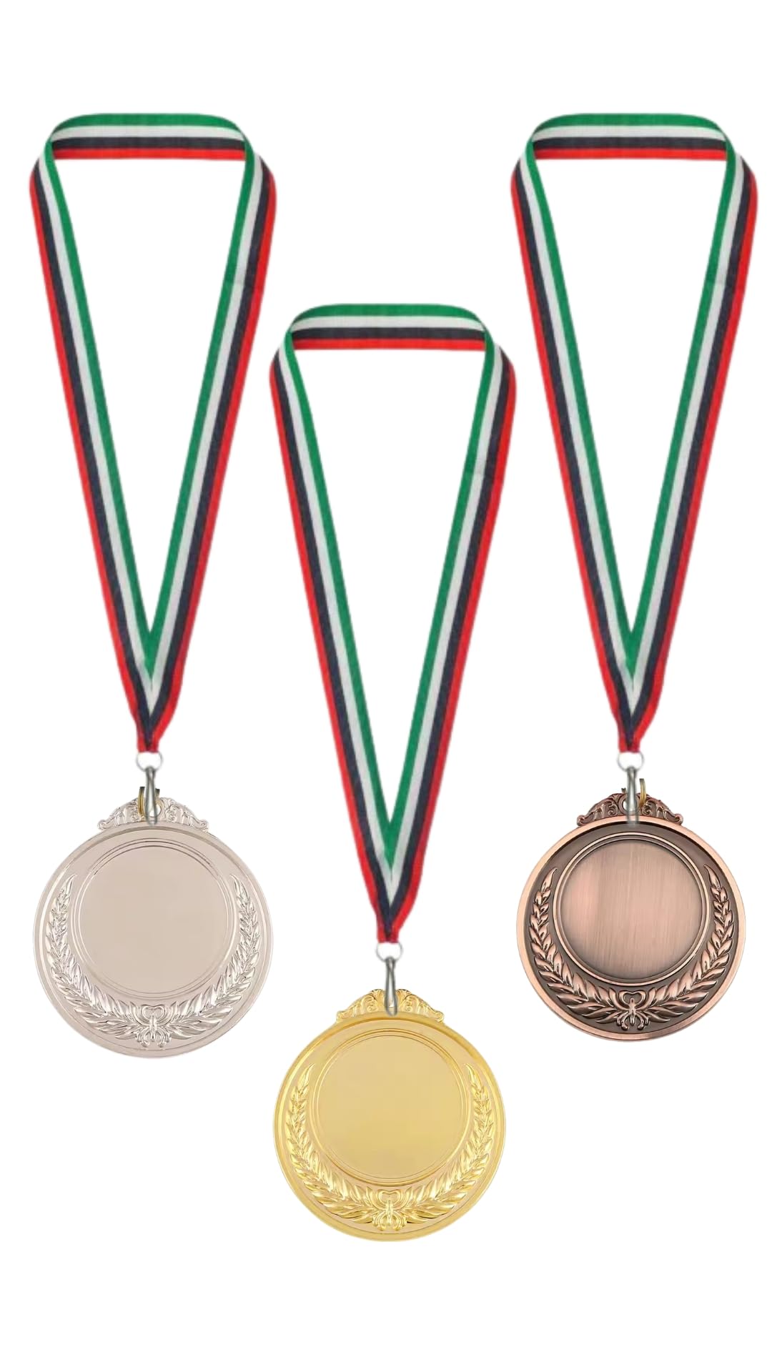 Champion's Medal: Champions Plain Medals with Lanyards | Gold Medal | Silver Medal | Bronze Medal | Custom Logo Printable | Cricket | Football | Volleyball | Basket Ball | (3 Pieces)