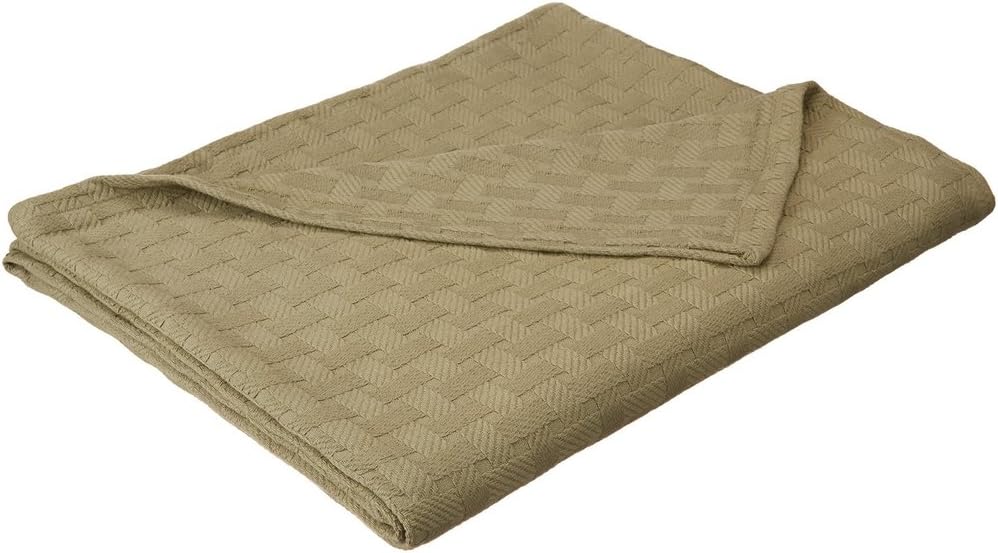 Impressions All-Season Luxurious 100-Percent Cotton Basket Weave Blanket King Green BLANKET_BAS KG SG