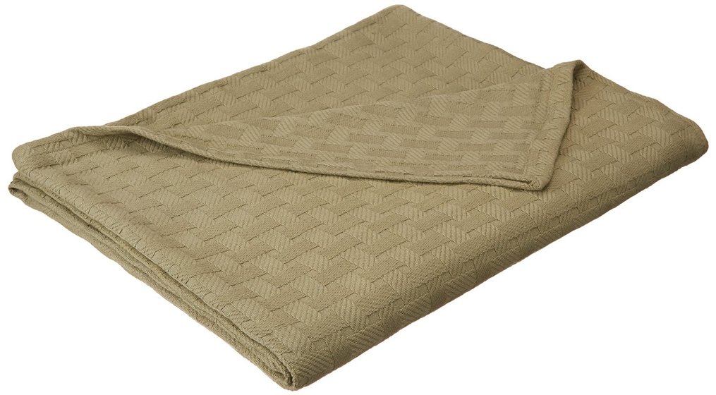 Impressions All-Season Luxurious 100-Percent Cotton Basket Weave Blanket King Green BLANKET_BAS KG SG