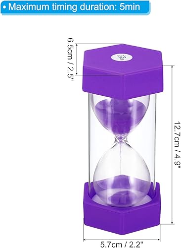 Miniatura 7 de PATIKIL Temporizador de arena de 5 minutos, reloj de arena hexagonal pequeño con cubierta de plástico, vidrio de arena de cuenta regresiva para