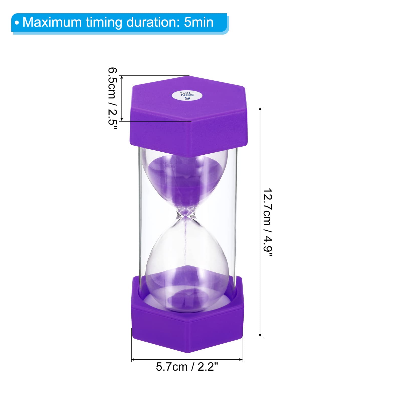 PATIKIL 5 Minute Sand Timer, Hexagon Small Sandy Clock with Plastic Cover, Count Down Sand Glass for Games Kitchen - Image 2