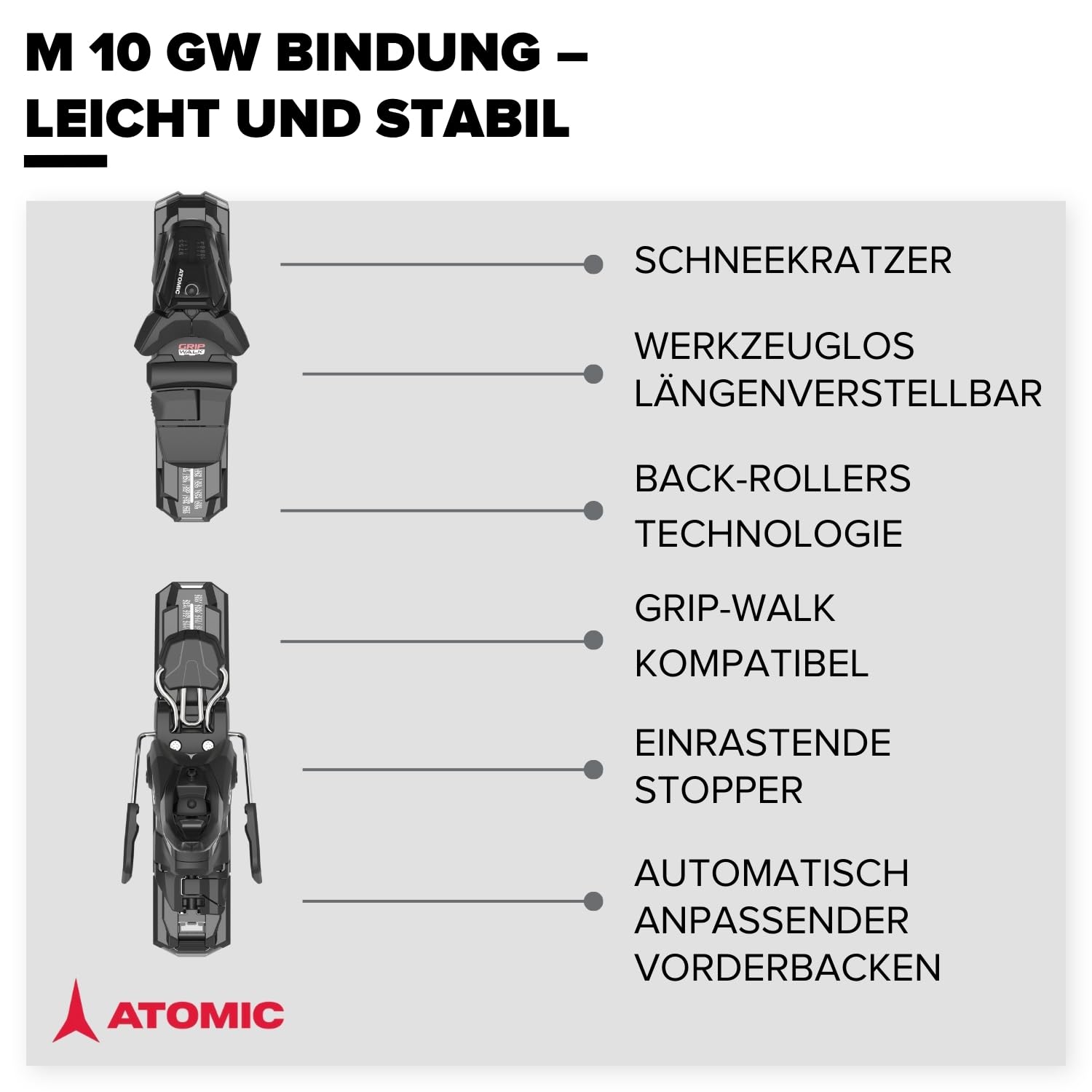 ATOMIC PM REDSTER Q4 Ski - Graue Skier - Leichter Herren & Damen Ski - Alpinski & Carvingski - Damen & Herren Skier mit Bindung (voreingestellte M 10 GW Bindung)