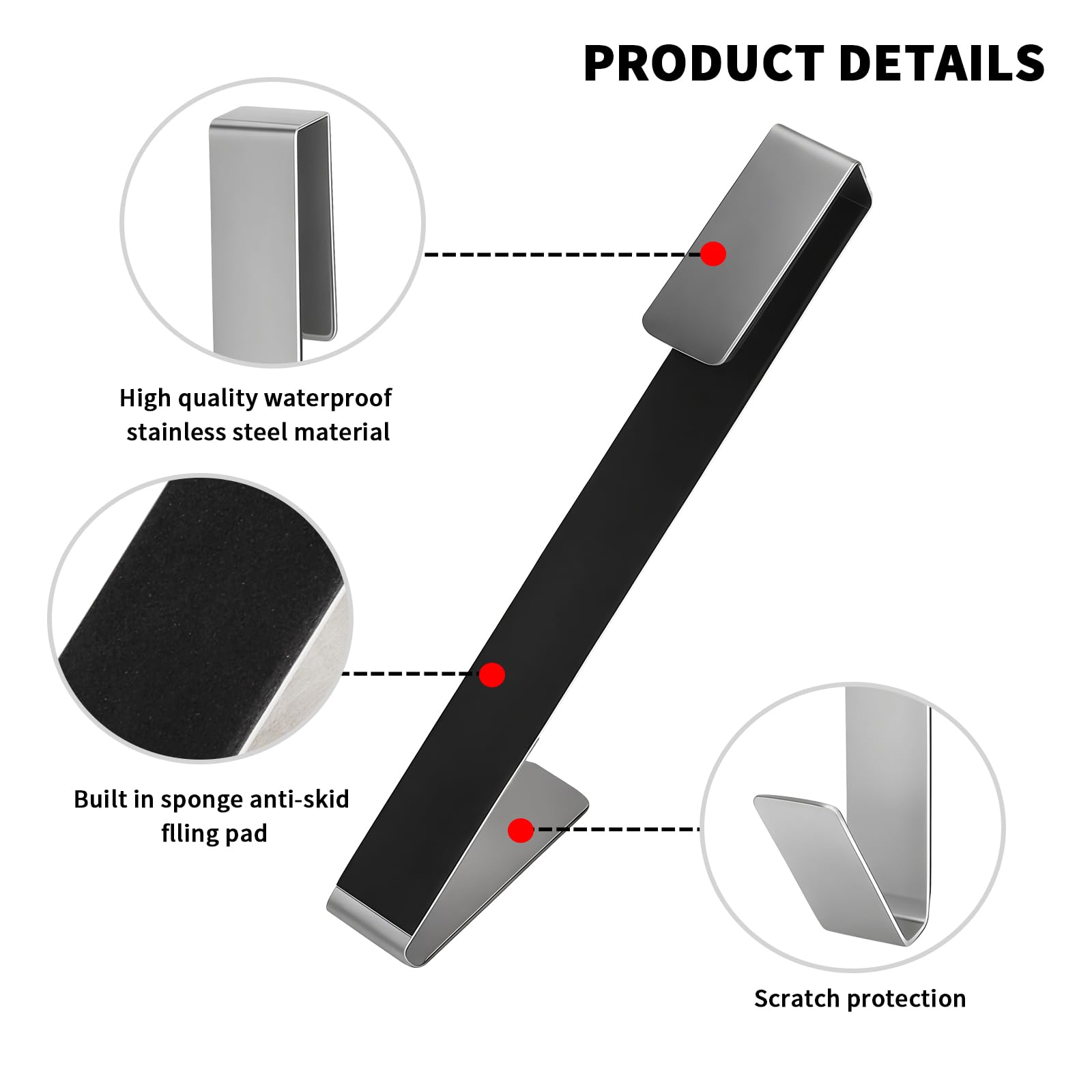 Ganchos de Ducha 4 Piezas en Acero Inoxidable - Porta Toallas para Vidrio sin Perforar, Antideslizante y Resistente, Fácil de Colgar para Baño, Ducha y Cocina para Vidrio hasta 13mm de Espesor