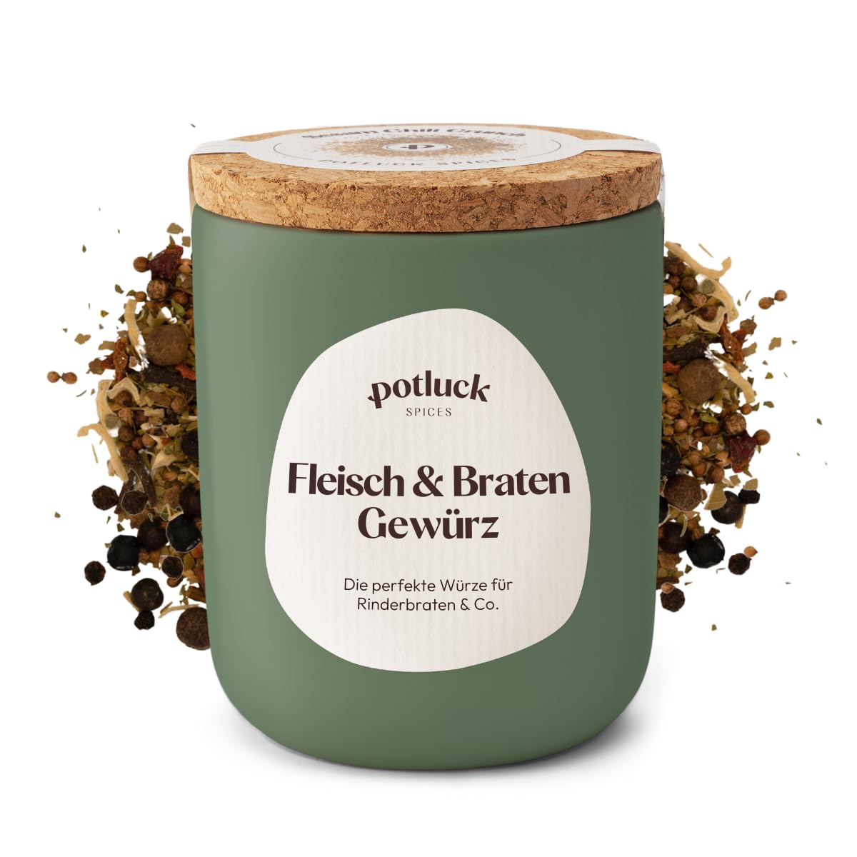 Potluck | Fleisch & Braten Gewürz | Gewürzmischung im Keramiktopf | 55g | Vegan, glutenfrei und mit natürlichen Inhaltsstoffen