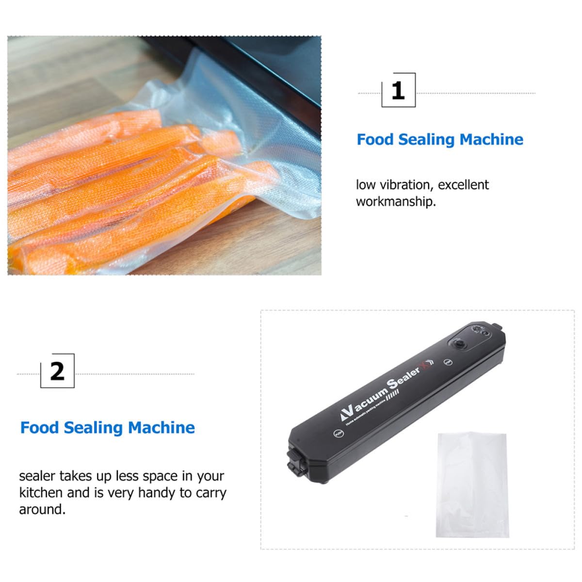 Scelleuse sous Vide Alimentaire Portable Automatique en Plastique Noir Faible Vibration et Paquet de Scellage pour Conservation des Aliments en Voyage