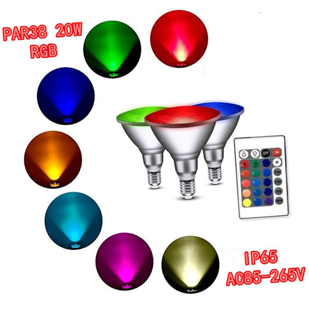 Bombilla De Foco Led Rgbw Par38 20w E27 Con Control Remoto, Iluminación Ajustable Para Bares, Tiendas y Uso Exterior, Pack 1 Unidad, Duración Prolongada