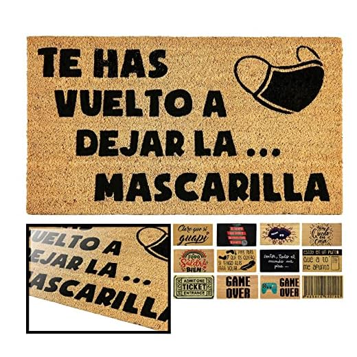 LucaHome - Felpudo Entrada casa Original y Divertido de Coco Natural - Felpudo mascarilla 40x70 - Ideal para Puertas de Exteriores Cubiertas, pasillos y entradas de hogares