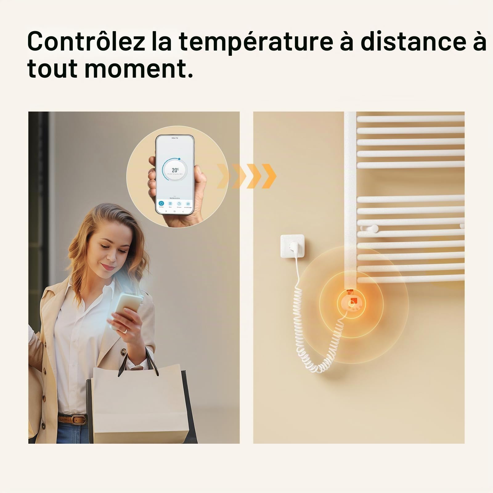 EMKE Barre chauffante avec thermostat pour radiateur de salle de bain 600 W, Smart WiFi Cartouche chauffante en acier inoxydable pour radiateur, sèche-serviettes, sèche-serviettes électrique, blanc