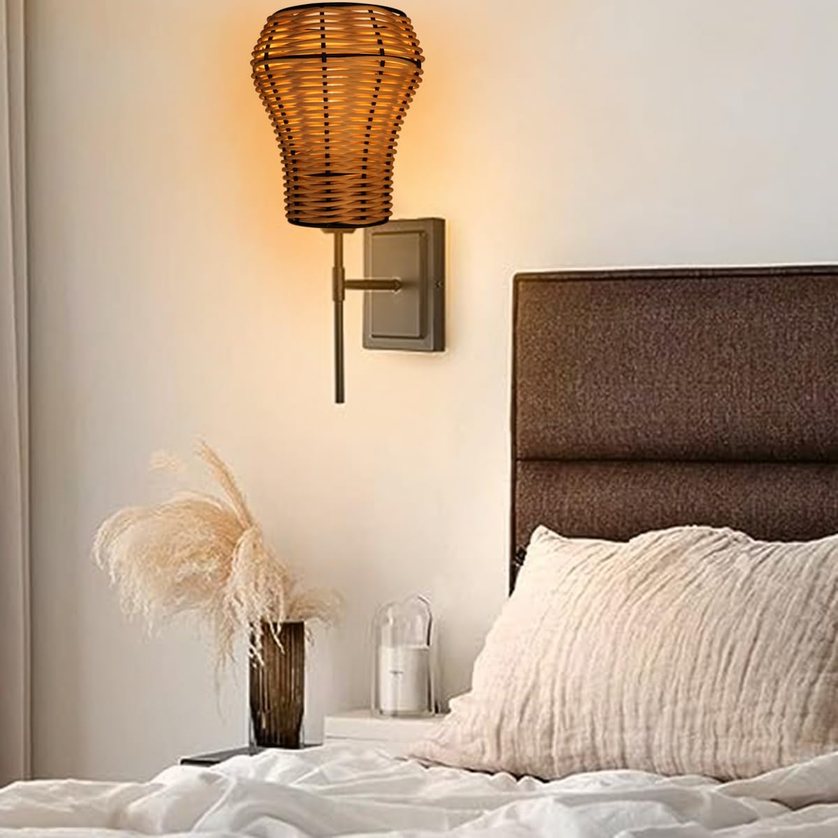 Juego de 3 pantallas de ratán, para mesa, apliques de pared, lámparas colgantes tejidas de ratán bohemio, pantalla de repuesto para sala de estar, cocina, comedor, dormitorio, tonos tradicionales 7