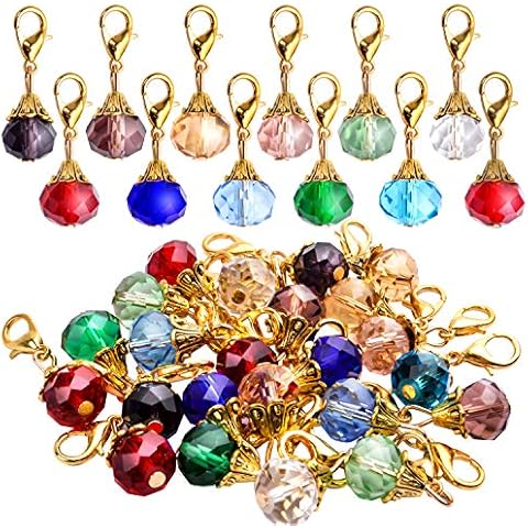 Aylifu 24 Pieces Crystal Dangle,12 Colors Faceted Crystal Dangle Charms Glass Pendant with Gold Lobster Claw Clasp for Keychain Purse Decoration Cover