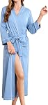 HEARTNICE Womens 100% Cotton Robe, Soft Kimono Spa Long Bathrobe Lightweight Loungewear