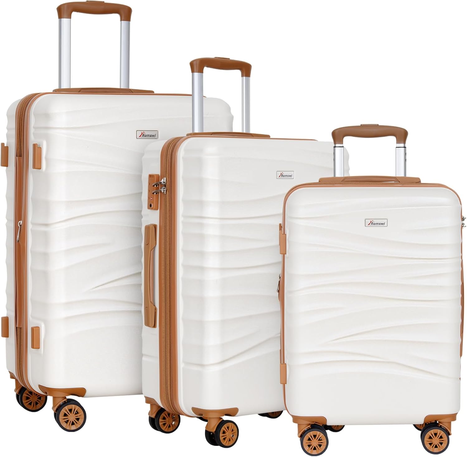 Romswi 3 Piece Luggage Set, Suitcase with ABS+PC hardshell, Spinner Wheels & YKK Zipper TSA Lock (20/24/28) White
