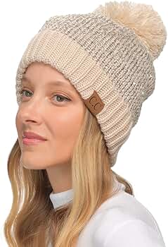 C.C Sequin Pom Beanie for Women - Acrylic Stretchable Soft