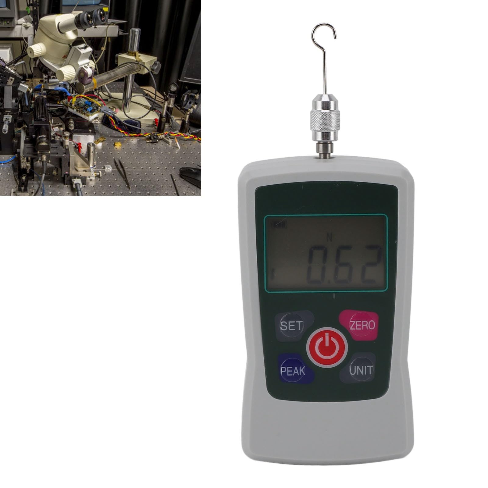 Push Push Medidor de Fuerza Digital 5N-50N, Precisión ±1, Sensor Integrado Compacto y Portátil para Pruebas de Laboratorio