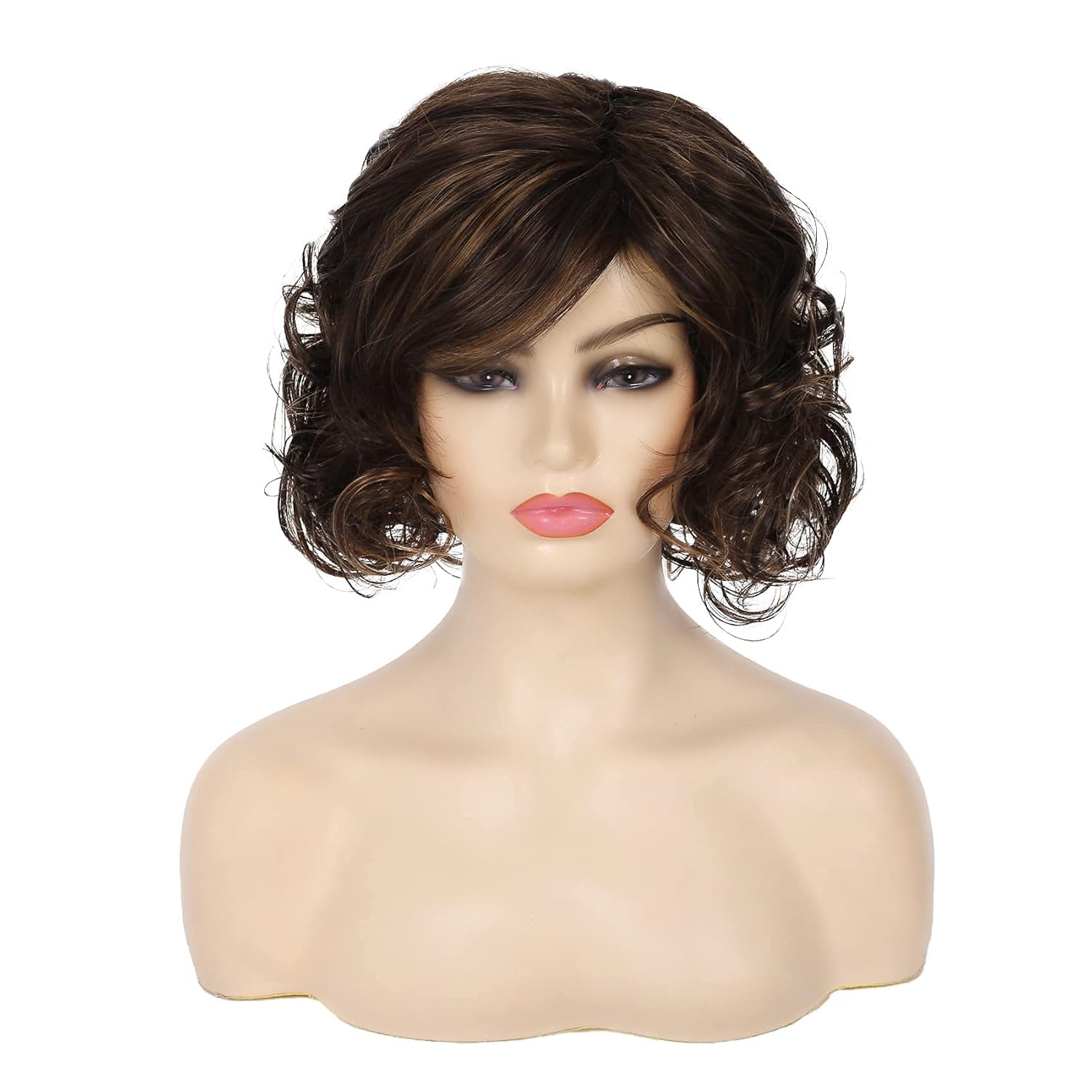 Short Curly Fluffy Wig Brown Layered Messy Shaggy Synthetic Hair Wig for Women - Image 6