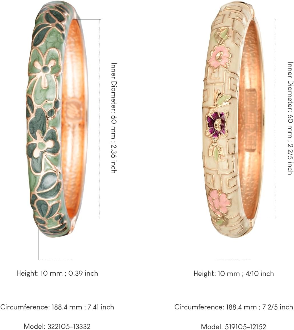 UJOY Vintage Cloisonne Bracelets Flower Enameled Jewelry Plated Cuff Bangle for Women Gift Box 55A35 - Image 3