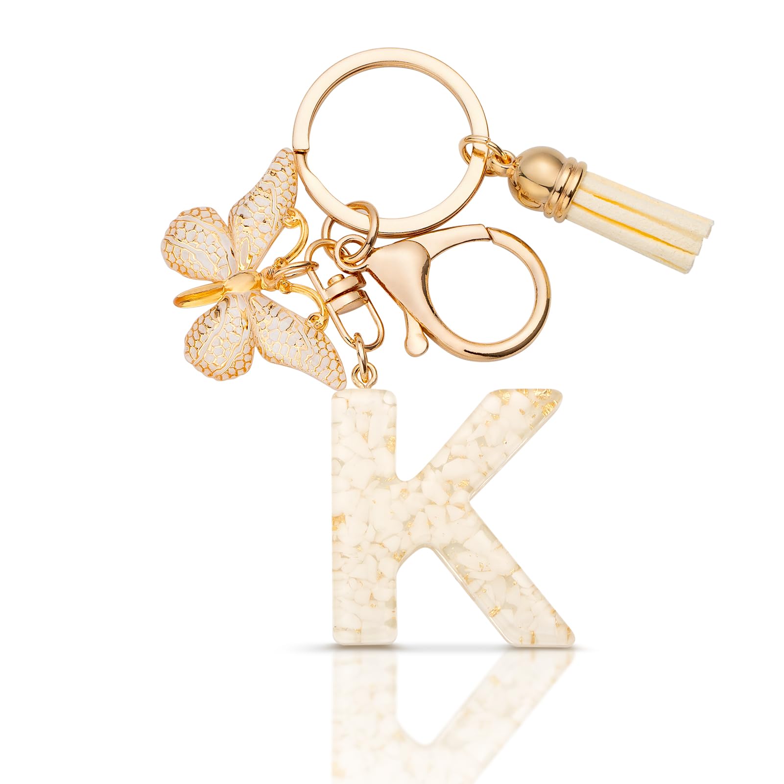 MORSUNBELA Schlüsselanhänger Buchstabe Mädchen Geschenke Schlüsselanhänger mit Buchstaben Anfangsbuchstabe Schmetterling Keychain Letter für Frauen Damen