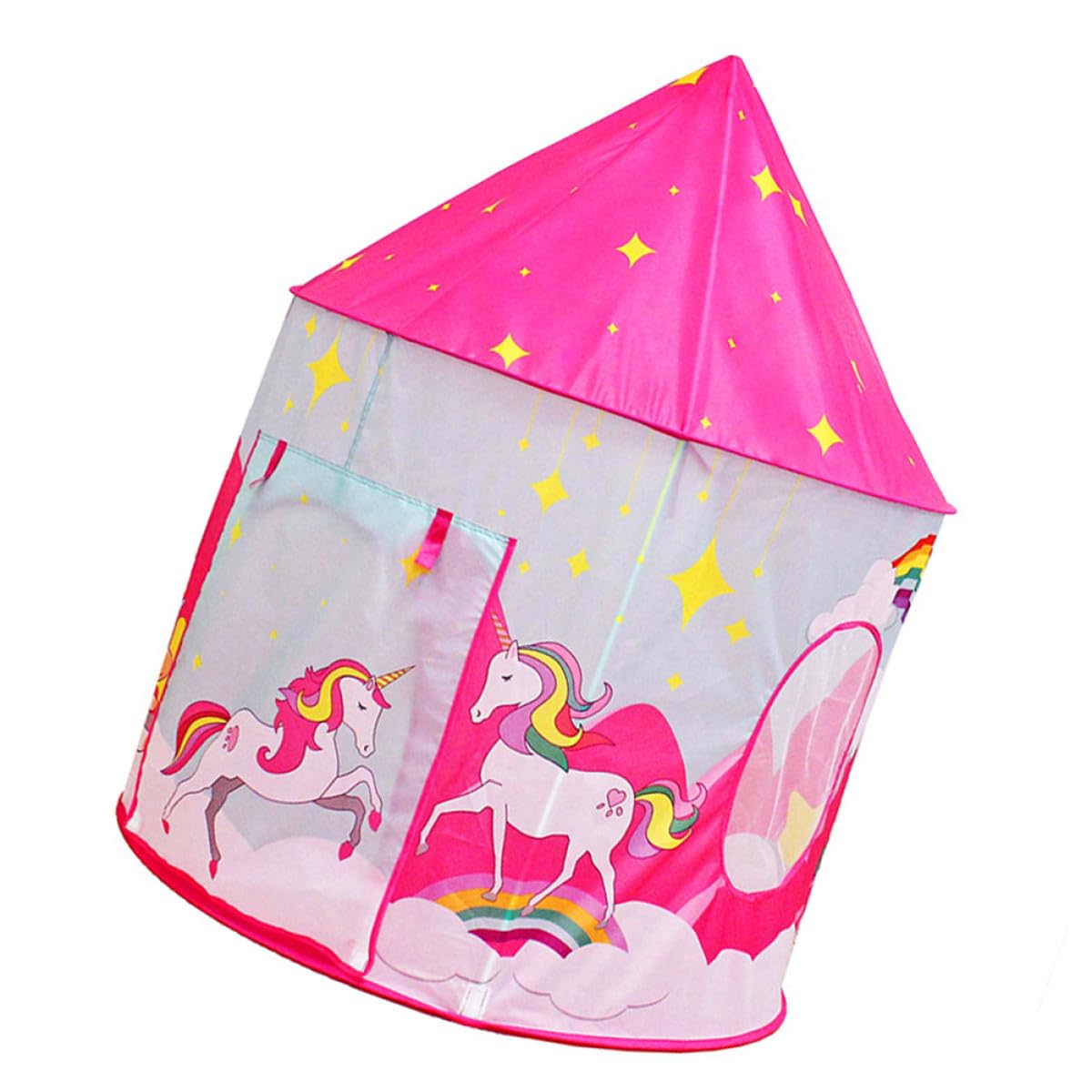 Gioco Portatile a Forma di Unicorno Rosa, Casetta Finestre in Materiale Ecocompatibile, Leggera e Pieghevole, per Giochi Interni e Spazi Ristretti