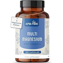 Alpha Foods Magnesium Complex High Dose with 6 Forms Including Bisglycinate Magnesium Citrate & Ascorbate 180 Capsules 2140mg per Daily Dose Vegan with Vitamin C