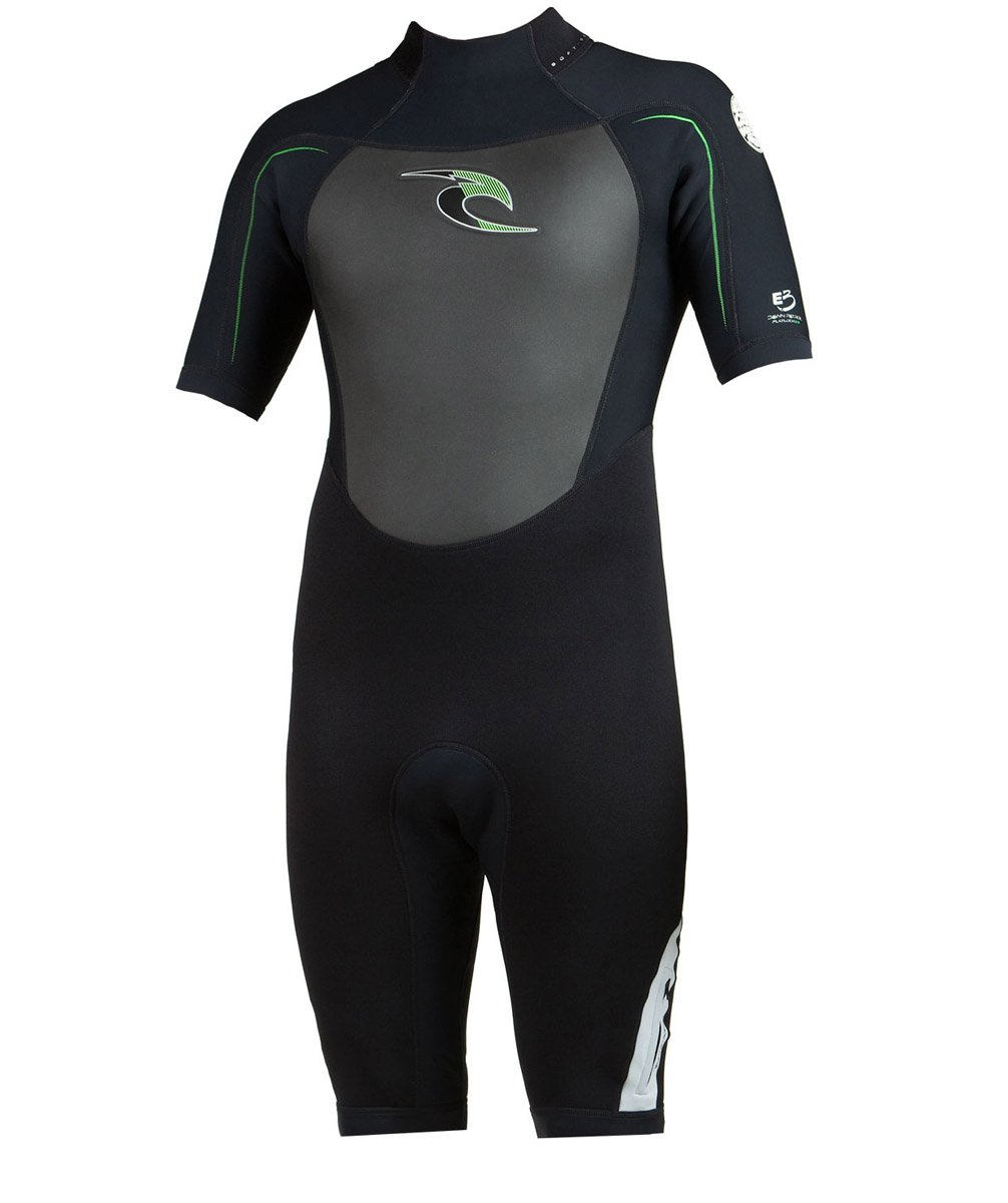 Rip Curl Dawn Patrol Short Sleeve Spring Suit (Black/Silver/Green, X-Small)