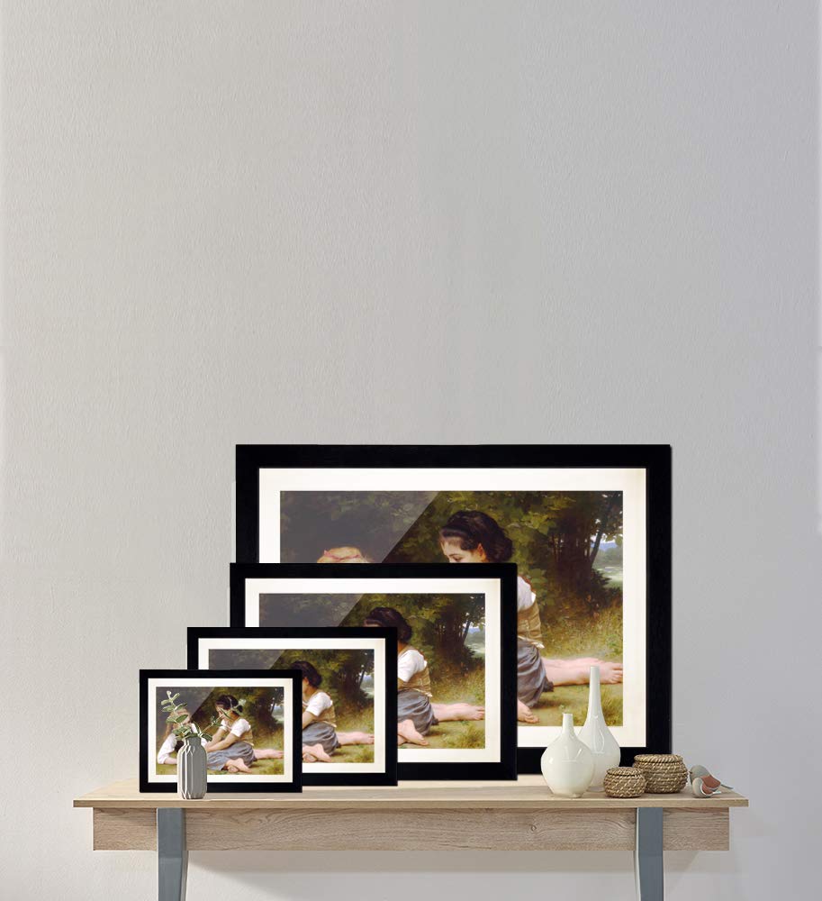 Bilderdepot24 Bild mit Rahmen - William-Adolphe Bouguereau Die Nuss-Sammler 40x30 cm ca. A3 - Gerahmter Kunstdruck inkl. Galerie Passepartout Alte Meister - Rahmen buche