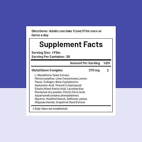 Miniatura 6 de Glutatión EZ - Tipo de película comestible glutatión, colágeno, elastina, ácido hialurónico, vitamina C *como se anuncia* - 270 mg x 30 películas