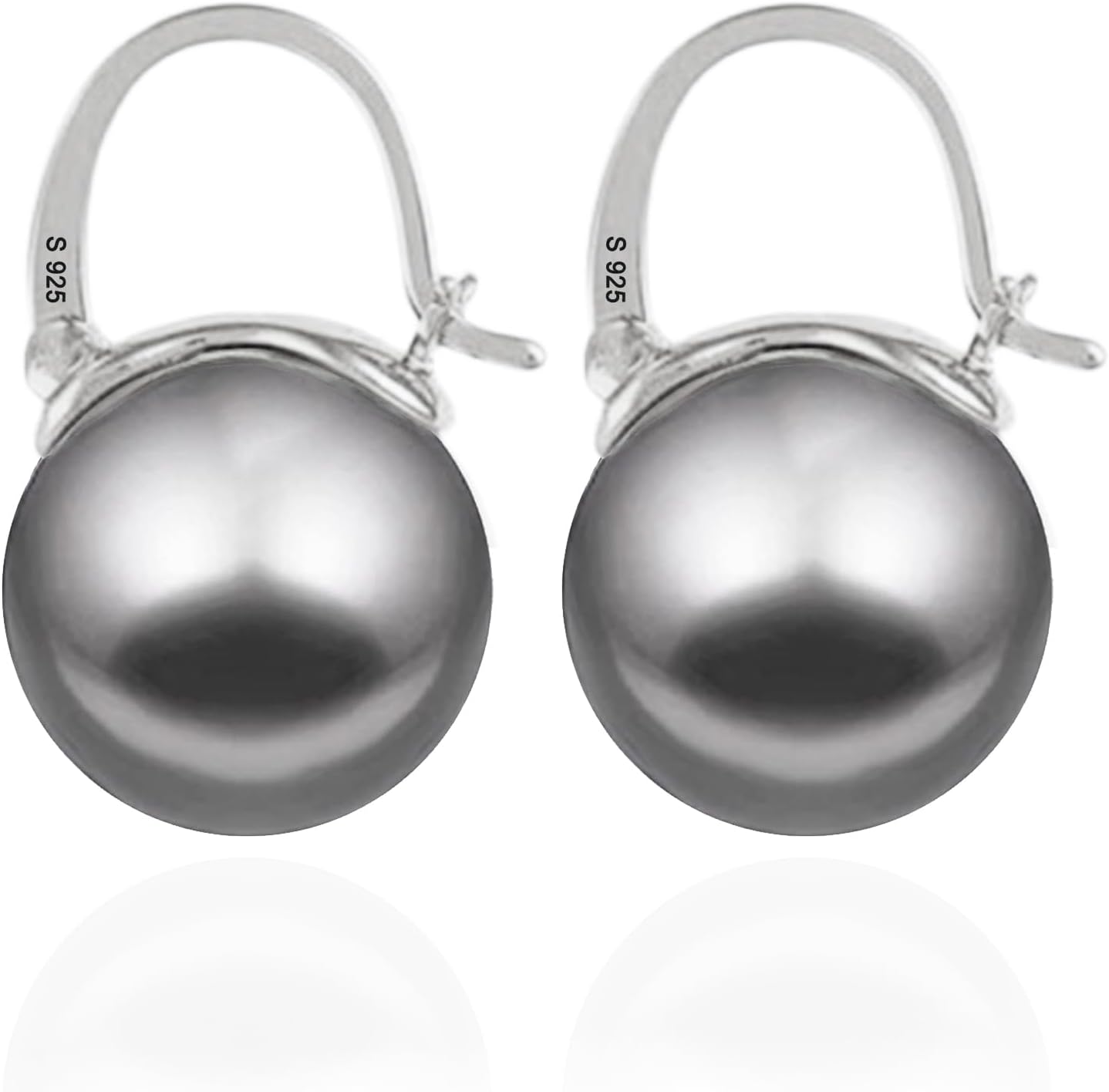 OwMell Elegant 925 Sterling Silver Pearl Drop Earrings Dangle Stud Gold Plated Earrings for Women Large Size 12mm