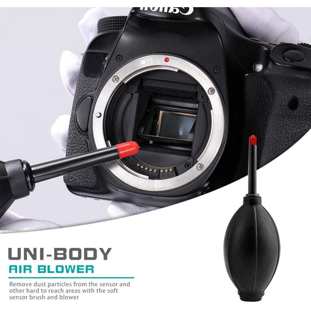 Juego de 3 juegos de limpieza para cámaras réflex digitales + bolsa de viaje + hisopos + cepillo