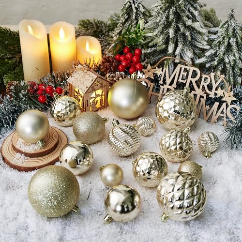 Christmas Balls Ornaments -36pcs Shatterproof Christmas Tree Decorations with Hanging Loop for Xmas Tree Wedding Holiday Party Home Decor,6 Styles in 3 Sizes(Champagne Gold) - image 4