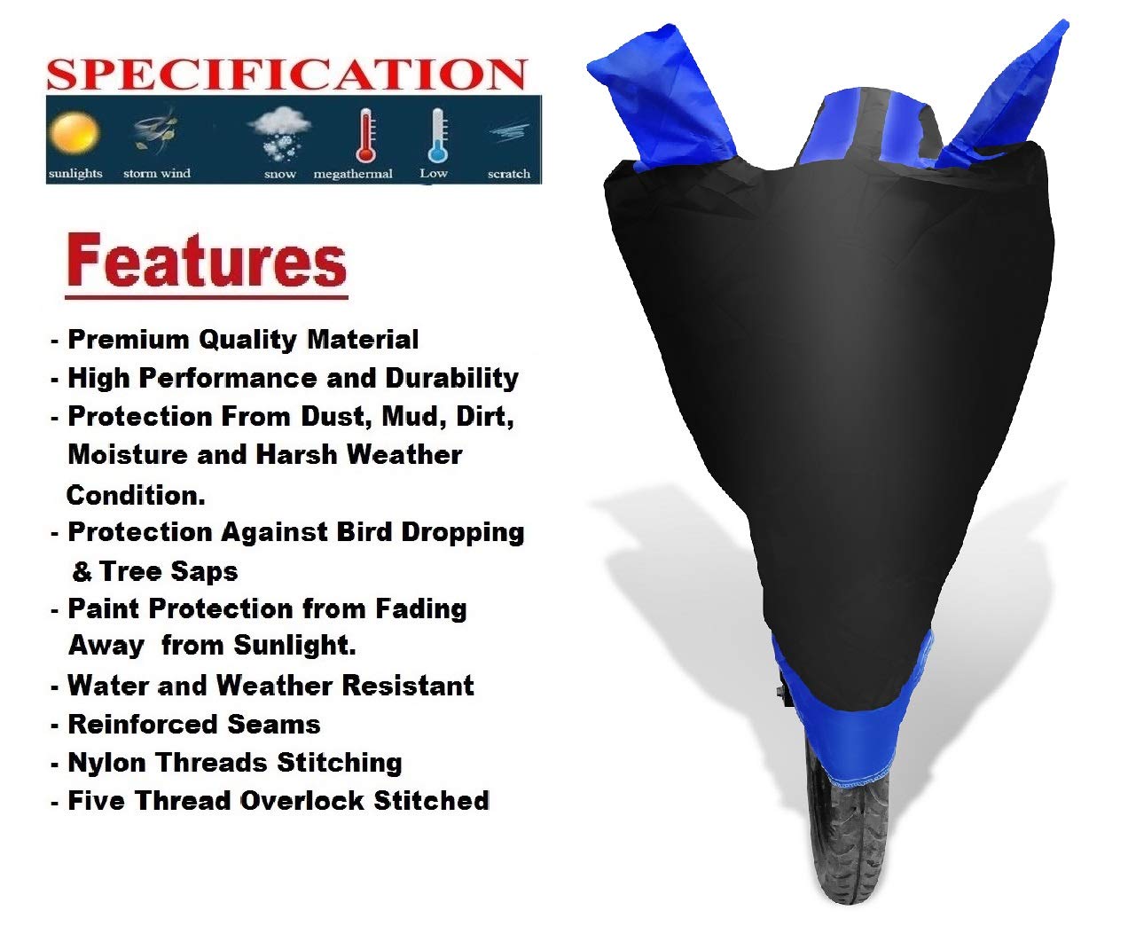 Auto Hub Bike Cover Compatible with TVS Victor with Mirror Pocket, Dustproof, Heat Resistant, Triple Stitched, Victor Bike Cover- Black, Blue 3