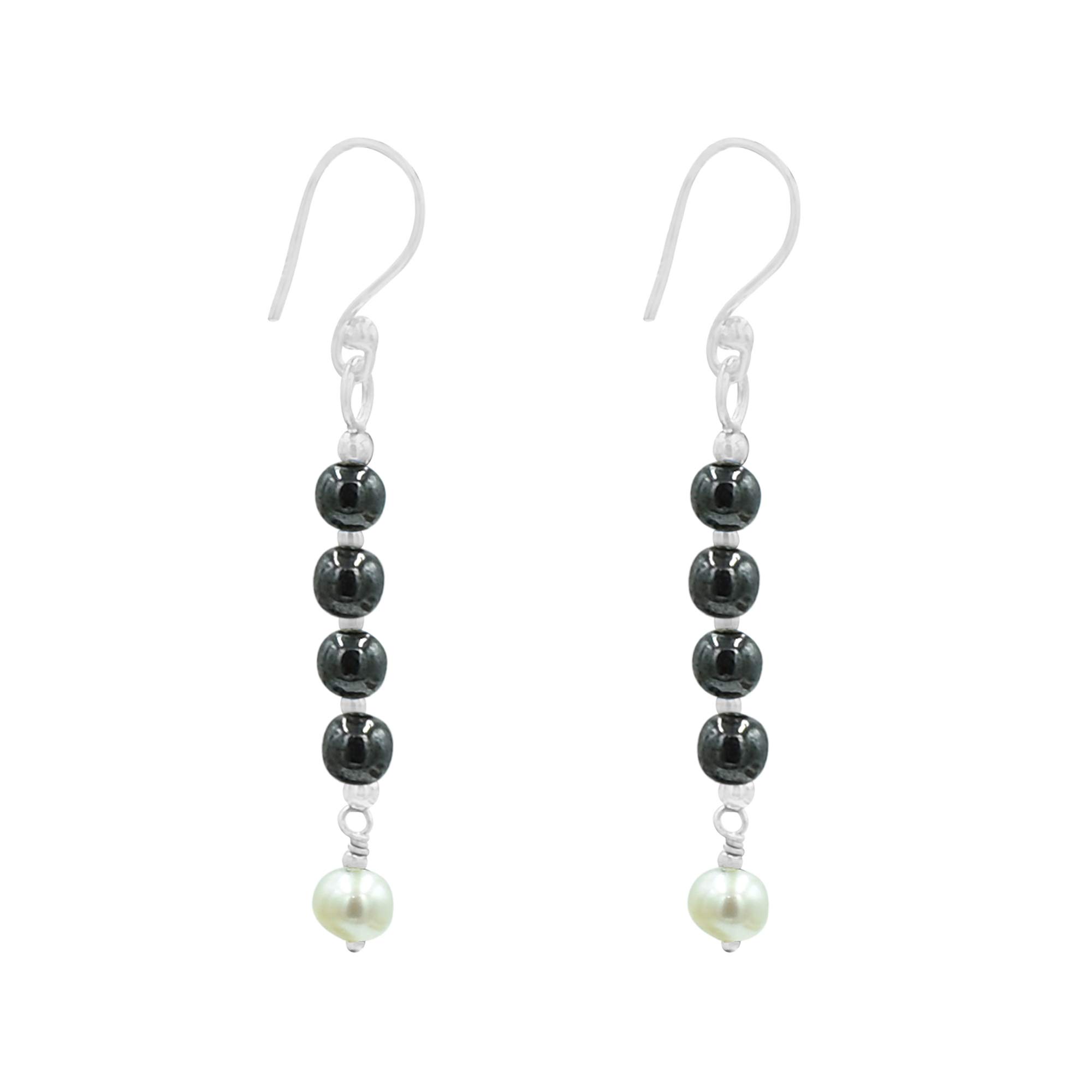 SILVESTO INDIAHematite & Pearl Gemstone Drop Earring Made With 925 Sterling Silver Fashion Earring For Girls And Women