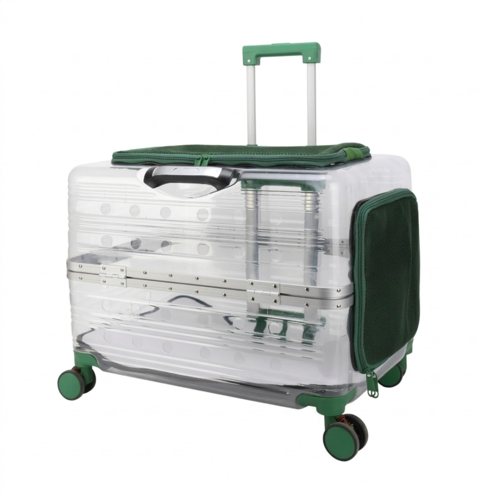 predolo Transportín Transparente con Ruedas Rígido Transportín con Ruedas Ventilado Maleta Transportadora para Perros Pequeños, Viajeros, Verde Transparente